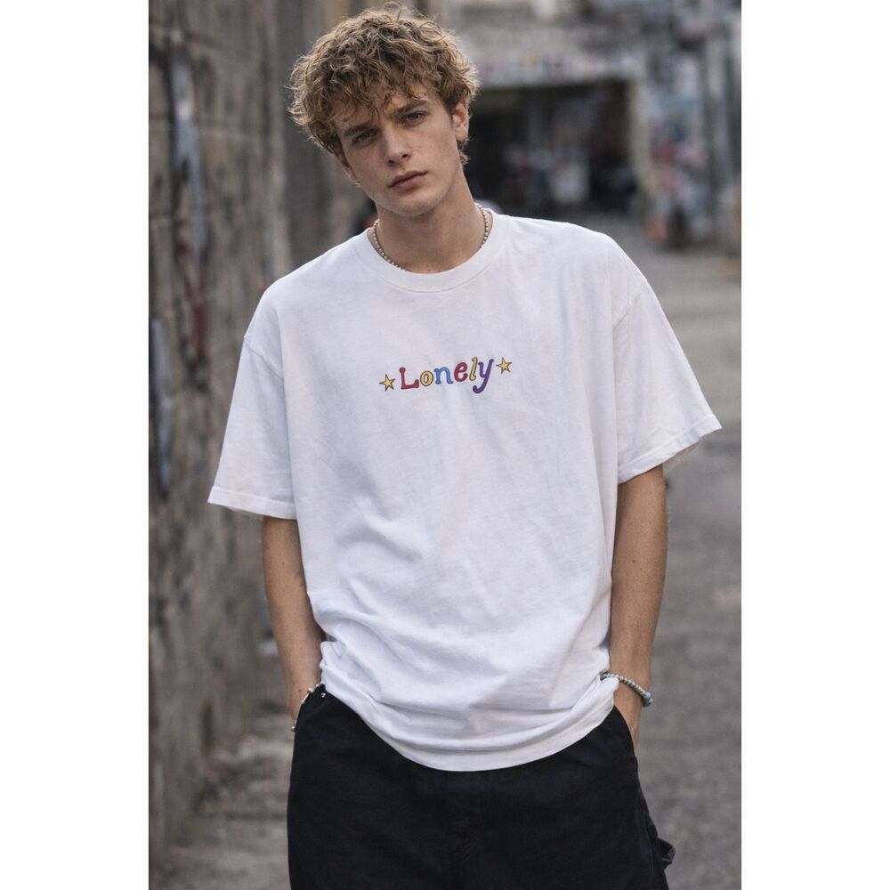 LONELY GHOST White Graphic Y2K Clown T Shirt Tee Top  Mens Size Large